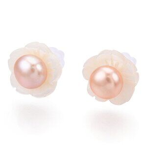 Convertible Natural Pearl & White Shell Flower Stud Earrings,  S925 Silver Pins,